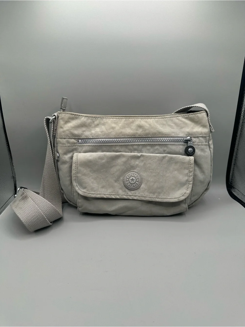 Kipling Syro Shoulder Crossbody Nylon Bag Light Gray